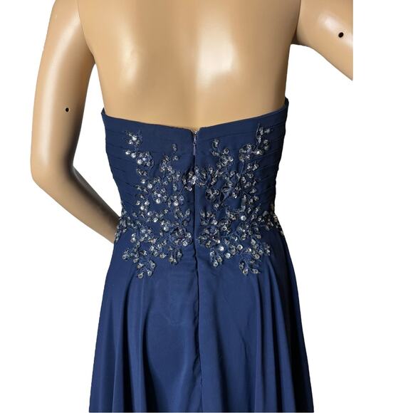 Alyn Rose Designs sweetheard strapless navy embellished pleated gown size 6 - Picture 10 of 17